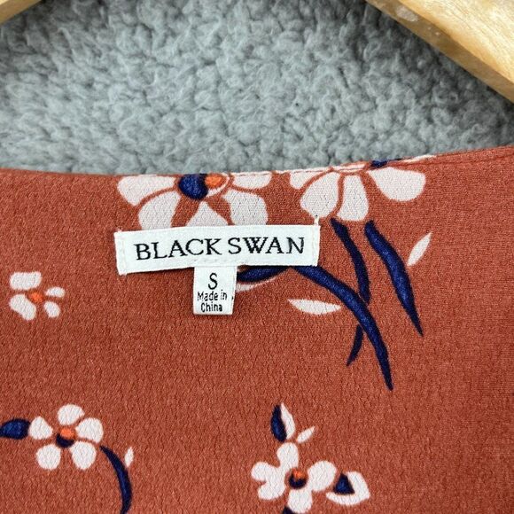 Black Swan Floral Dress Mini V-Neck Ruffle Short Sleeve Size Small womens - Picture 4 of 12